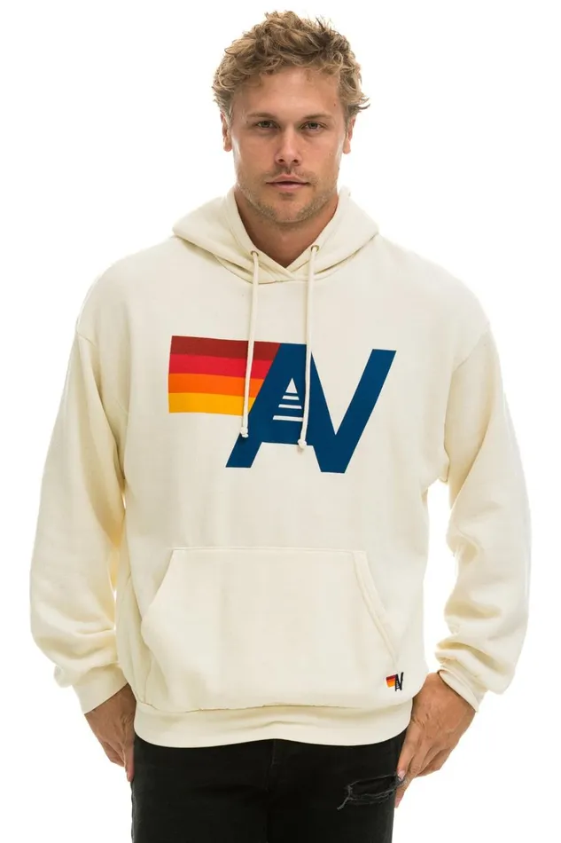 WomenMen Tops Aviator Nation LOGO PULLOVER RELAXED HOODIE 8211 VINTAGE WHITE
