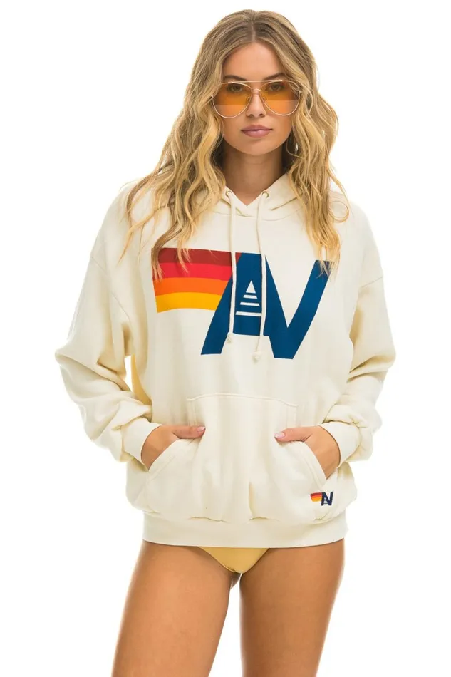 WomenMen Tops Aviator Nation LOGO PULLOVER RELAXED HOODIE 8211 VINTAGE WHITE