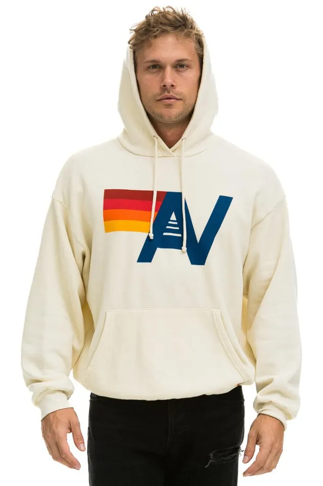 WomenMen Tops Aviator Nation LOGO PULLOVER RELAXED HOODIE 8211 VINTAGE WHITE
