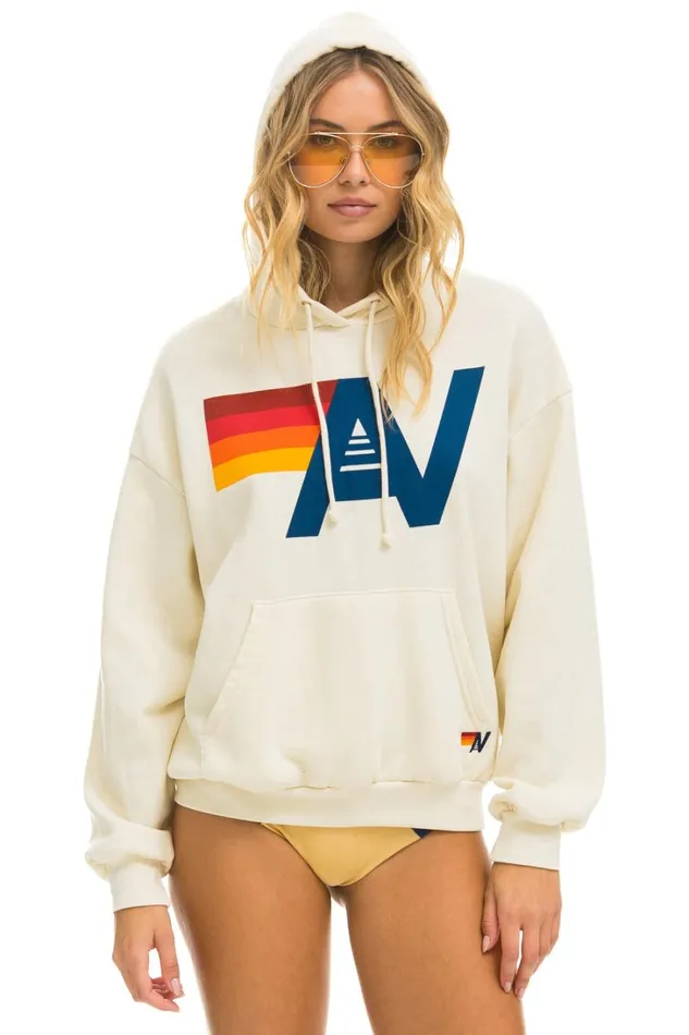 WomenMen Tops Aviator Nation LOGO PULLOVER RELAXED HOODIE 8211 VINTAGE WHITE