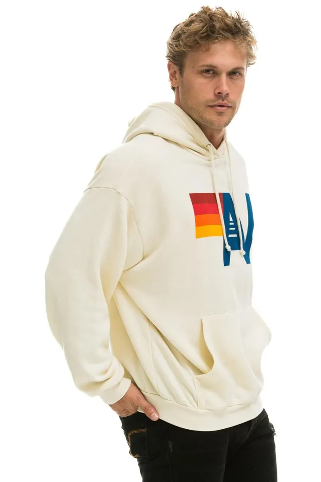 WomenMen Tops Aviator Nation LOGO PULLOVER RELAXED HOODIE 8211 VINTAGE WHITE
