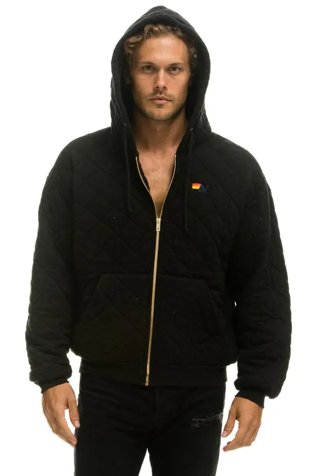 WomenMen Tops Aviator Nation QUILTED ZIP HOODIE RELAXED 8211 BLACK WomenMen Tops Aviator Nation QUILTED ZIP HOODIE RELAXED 8211 BLACK