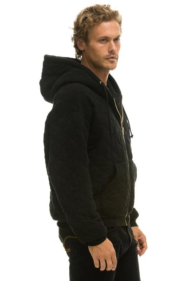WomenMen Tops Aviator Nation QUILTED ZIP HOODIE RELAXED 8211 BLACK WomenMen Tops Aviator Nation QUILTED ZIP HOODIE RELAXED 8211 BLACK