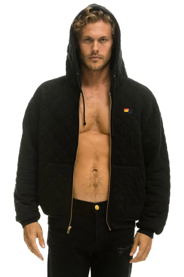 WomenMen Tops Aviator Nation QUILTED ZIP HOODIE RELAXED 8211 BLACK WomenMen Tops Aviator Nation QUILTED ZIP HOODIE RELAXED 8211 BLACK