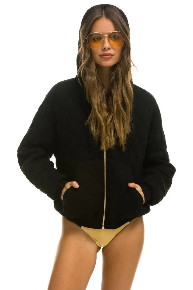 WomenMen Tops Aviator Nation QUILTED ZIP HOODIE RELAXED 8211 BLACK WomenMen Tops Aviator Nation QUILTED ZIP HOODIE RELAXED 8211 BLACK