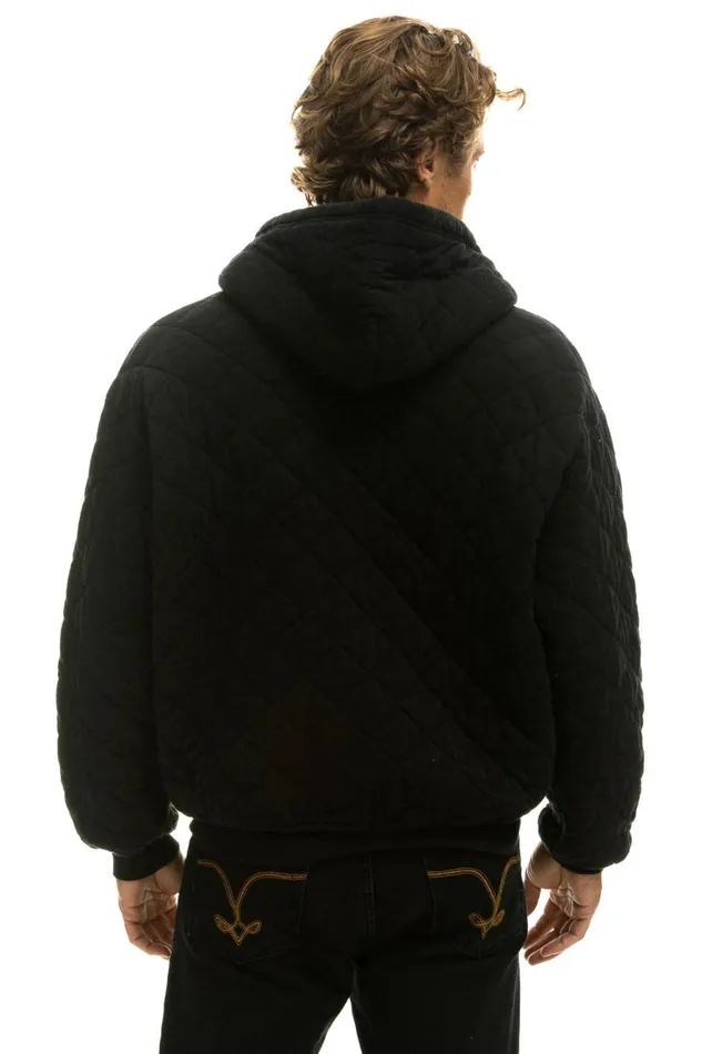 WomenMen Tops Aviator Nation QUILTED ZIP HOODIE RELAXED 8211 BLACK WomenMen Tops Aviator Nation QUILTED ZIP HOODIE RELAXED 8211 BLACK