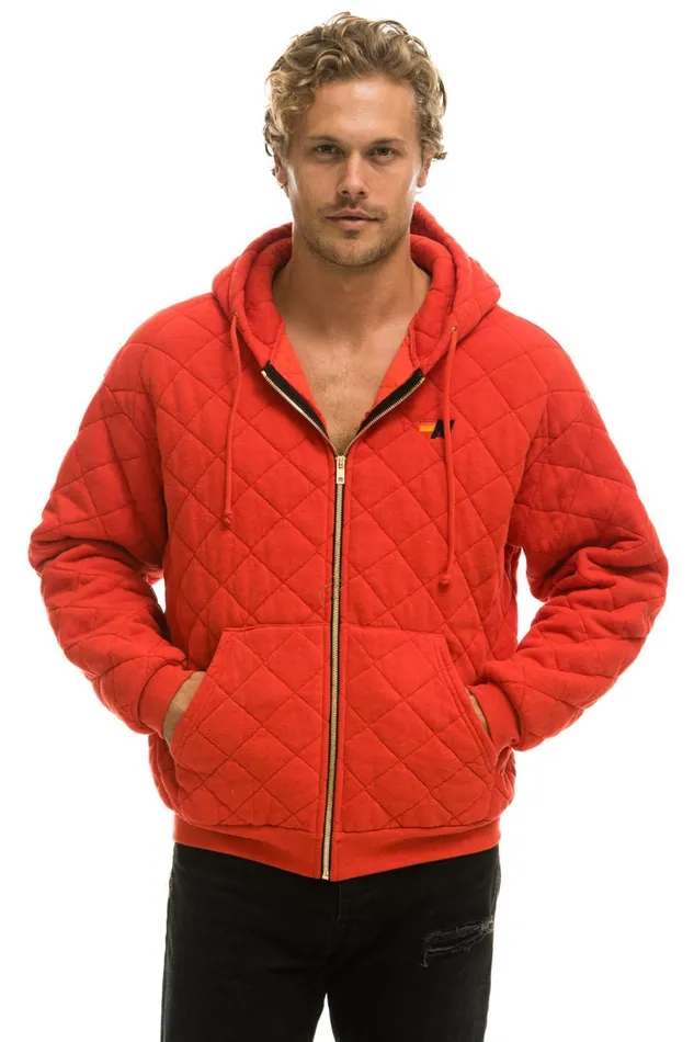 WomenMen Tops Aviator Nation QUILTED ZIP HOODIE RELAXED 8211 RED WomenMen Tops Aviator Nation QUILTED ZIP HOODIE RELAXED 8211 RED