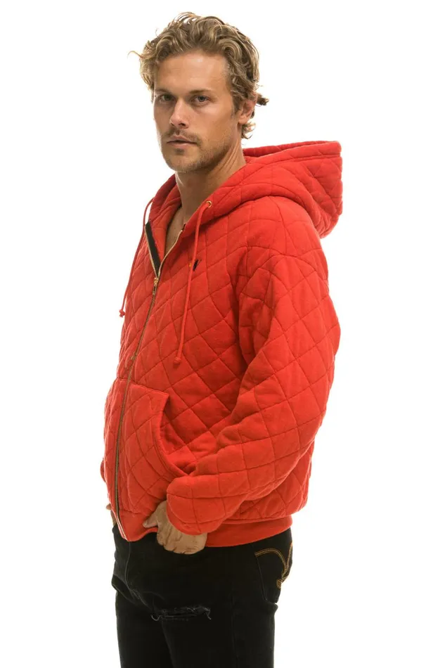 WomenMen Tops Aviator Nation QUILTED ZIP HOODIE RELAXED 8211 RED WomenMen Tops Aviator Nation QUILTED ZIP HOODIE RELAXED 8211 RED