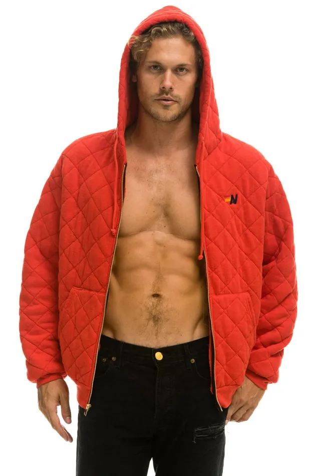 WomenMen Tops Aviator Nation QUILTED ZIP HOODIE RELAXED 8211 RED WomenMen Tops Aviator Nation QUILTED ZIP HOODIE RELAXED 8211 RED