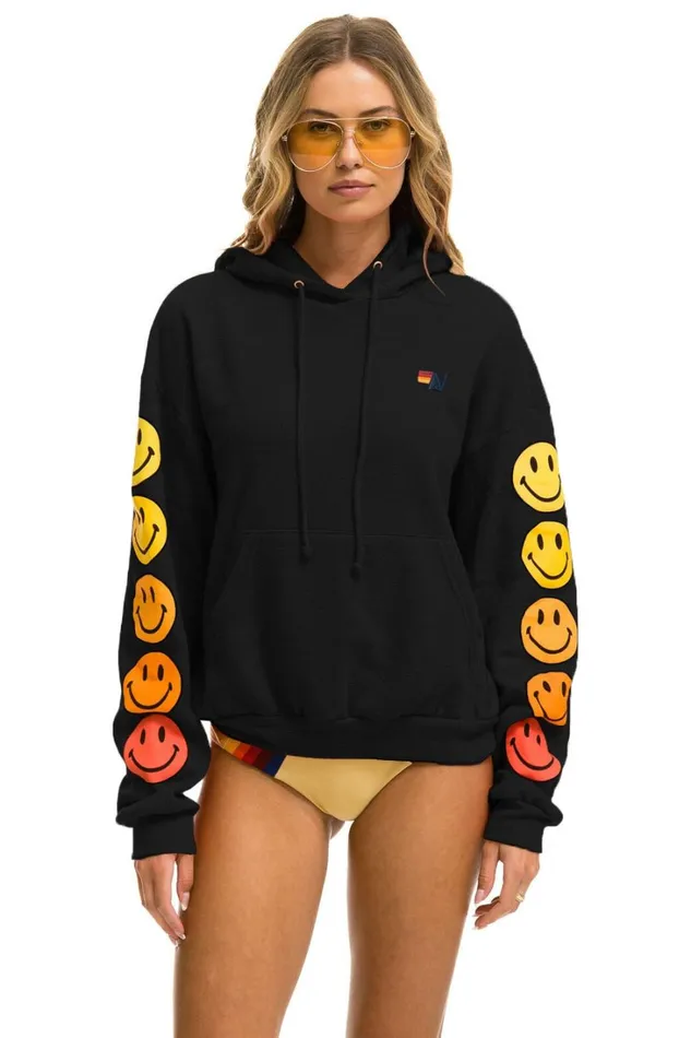 WomenMen Tops Aviator Nation SMILEY SUNSET RELAXED PULLOVER HOODIE 8211 BLACK