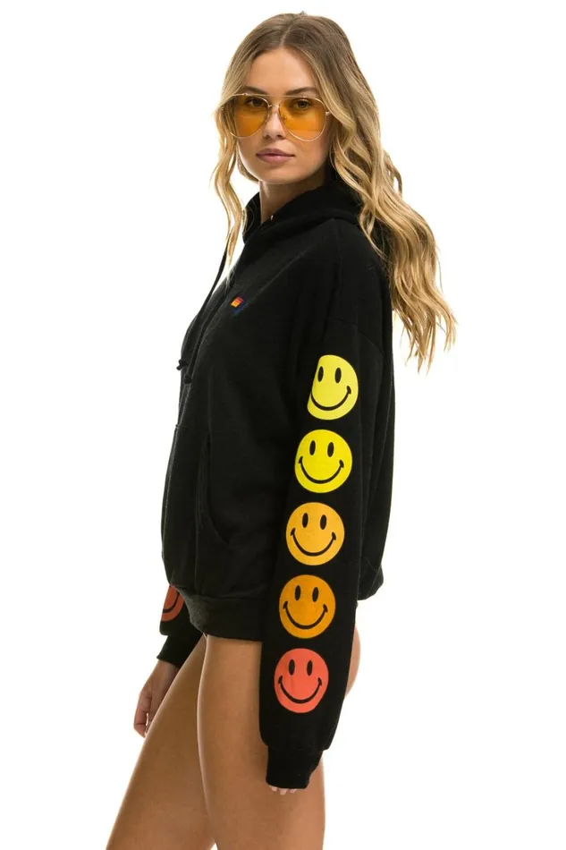 WomenMen Tops Aviator Nation SMILEY SUNSET RELAXED PULLOVER HOODIE 8211 BLACK WomenMen Tops Aviator Nation SMILEY SUNSET RELAXED PULLOVER HOODIE 8211 BLACK