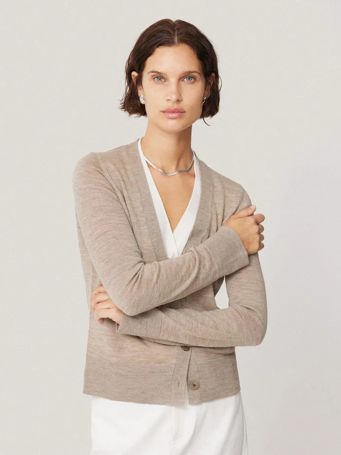 Women Merino Double Front Cardigan Stone Jigsaw Knitwear and Cashmere