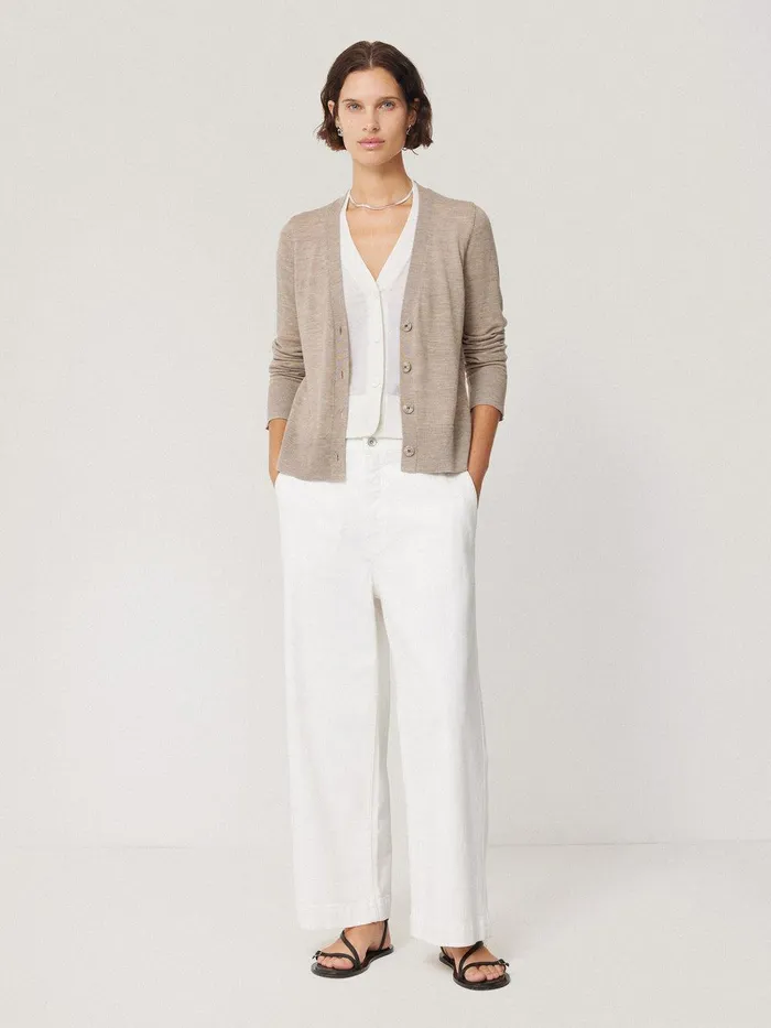 Women Merino Double Front Cardigan Stone Jigsaw Knitwear and Cashmere