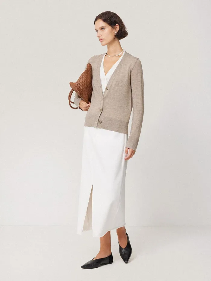 Women Merino Double Front Cardigan Stone Jigsaw Knitwear and Cashmere