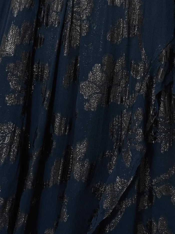 Women Metallic Jacquard Midi Dress Navy Jigsaw Party