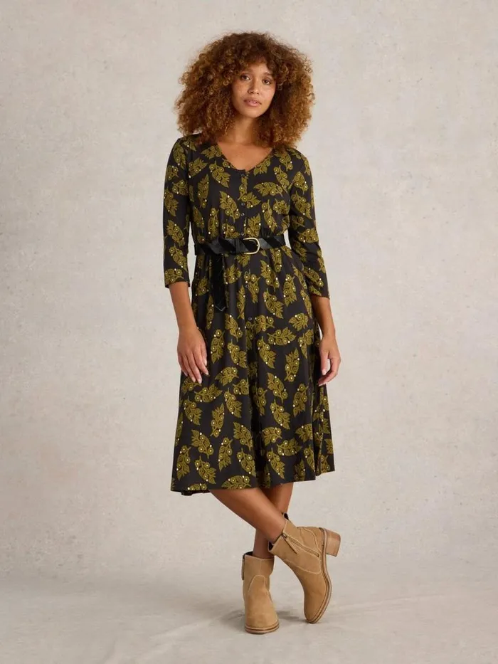 Women Mia Jersey V Neck Dress Black Multi White Stuff Dresses