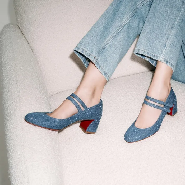 Women Miss Jane Plum Strass 55 Mm Mary Janes 8211 Denim And Strass 8211 Denim Christian Louboutin Pumps