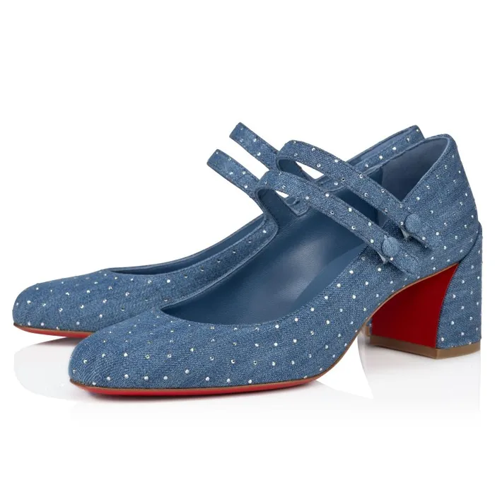 Women Miss Jane Plum Strass 55 Mm Mary Janes 8211 Denim And Strass 8211 Denim Christian Louboutin Pumps