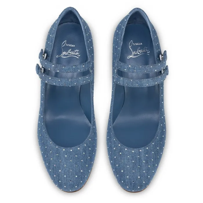 Women Miss Jane Plum Strass 55 Mm Mary Janes 8211 Denim And Strass 8211 Denim Christian Louboutin Pumps