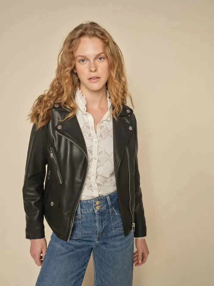 Women MMFrances Biker Leather Jacket Black Leather MOS MOSH Women MMFrances Biker Leather Jacket Black Leather MOS MOSH