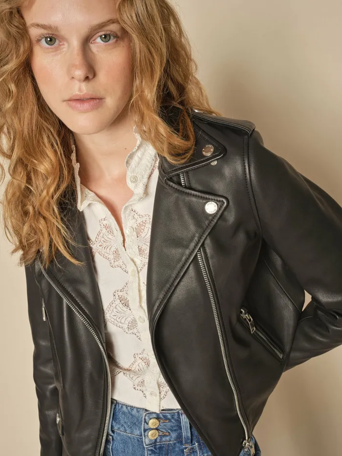 Women MMFrances Biker Leather Jacket Black Leather MOS MOSH Women MMFrances Biker Leather Jacket Black Leather MOS MOSH