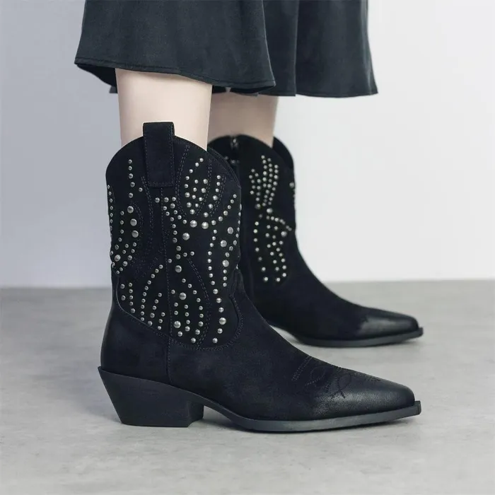Women Moda In Pelle Black Boots Okes Black Alcantara