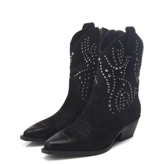 Women Moda In Pelle Black Boots Okes Black Alcantara