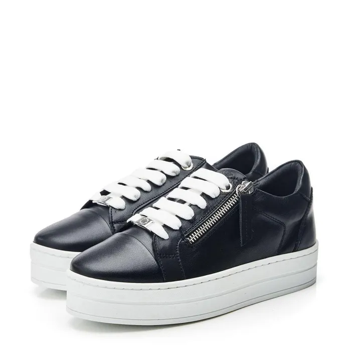 Women Moda In Pelle Casual Trainers Abbiy Black Leather