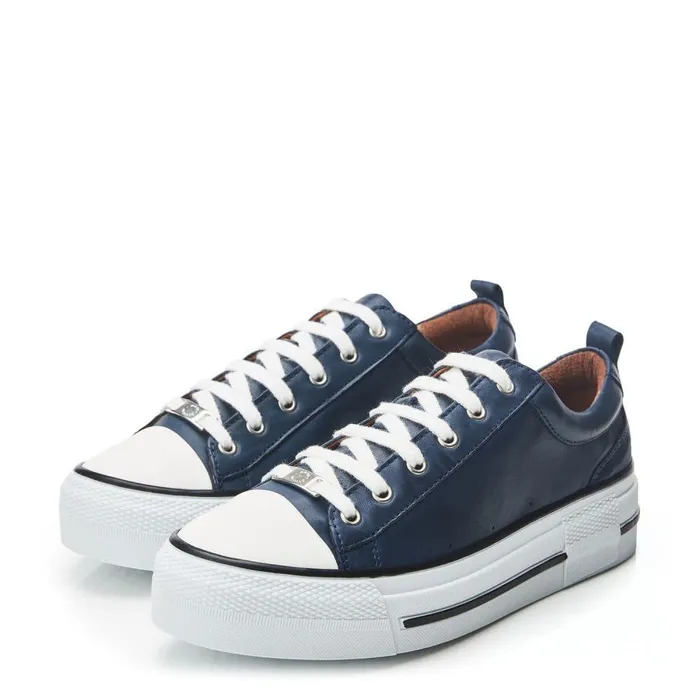 Women Moda In Pelle Casual Trainers Avena Navy Leather