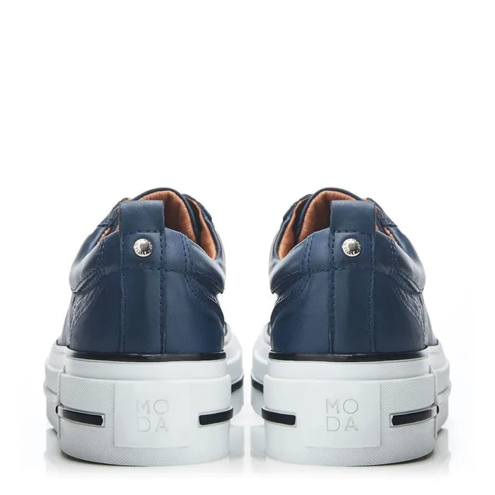 Women Moda In Pelle Casual Trainers Avena Navy Leather