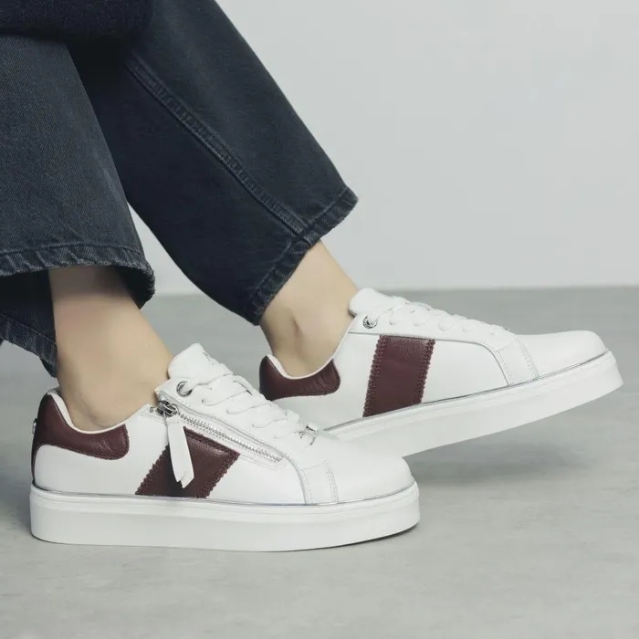 Women Moda In Pelle Casual Trainers Bacary White Red Porvair