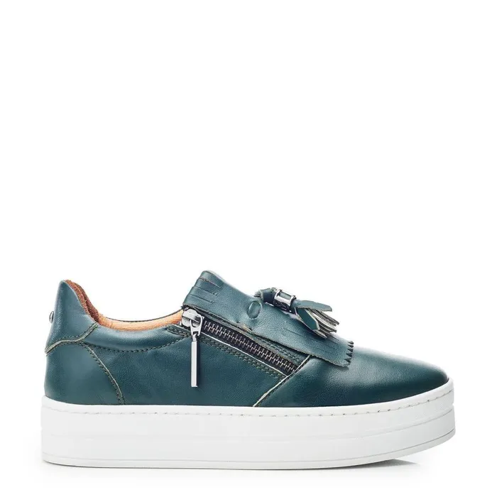 Women Moda In Pelle Casual Trainers Bessans Green Leather