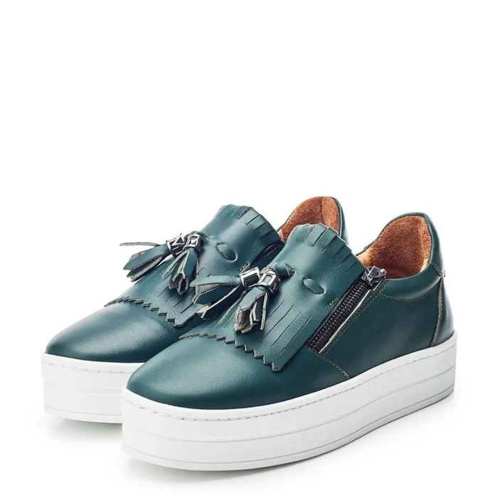 Women Moda In Pelle Casual Trainers Bessans Green Leather