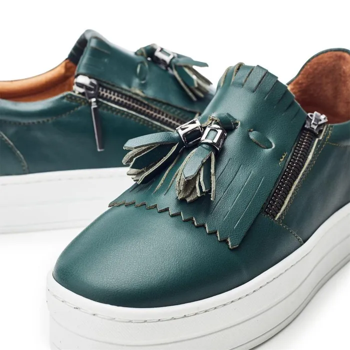Women Moda In Pelle Casual Trainers Bessans Green Leather