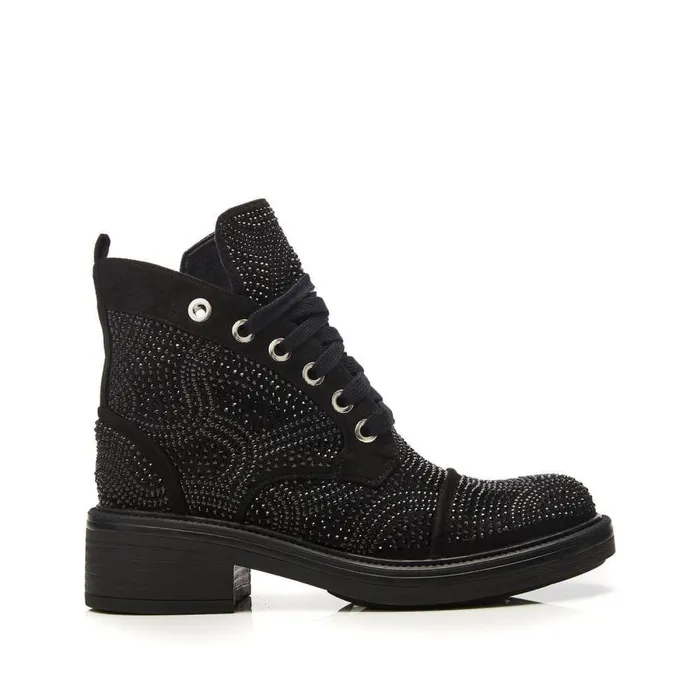 Women Moda In Pelle Chunky Boots Aleyza Jet Black Alcantara