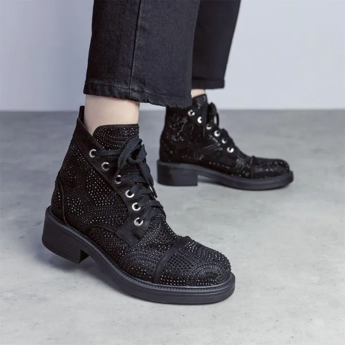 Women Moda In Pelle Chunky Boots Aleyza Jet Black Alcantara