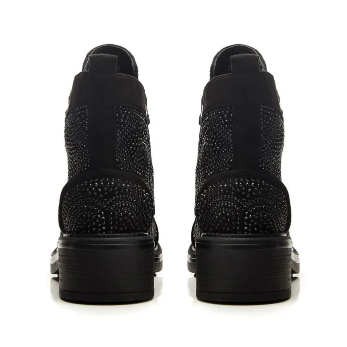 Women Moda In Pelle Chunky Boots Aleyza Jet Black Alcantara