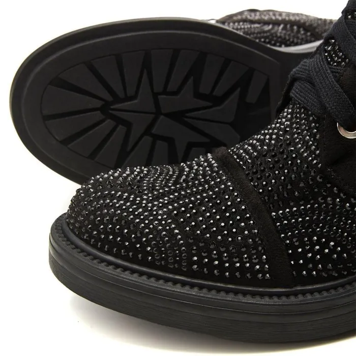 Women Moda In Pelle Chunky Boots Aleyza Jet Black Alcantara