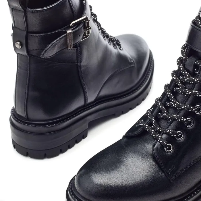 Women Moda In Pelle Chunky Boots Omola Black Leather