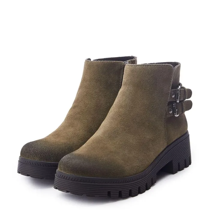 Women Moda In Pelle Chunky Boots Ovah Khaki Suede