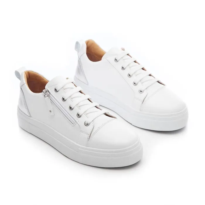 Women Moda In Pelle Chunky Trainers Bsoleful BVisti White 8211 Silver Leather