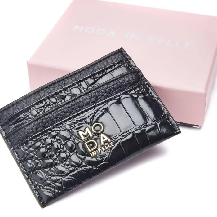 Women Moda In Pelle Clutch Bags Ali Cardwallet Black Croc Print Porvair Women Moda In Pelle Clutch Bags Ali Cardwallet Black Croc Print Porvair