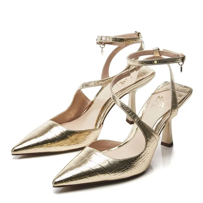 Women Moda In Pelle Court Shoes Cyanna Gold Patent Mocc Croc