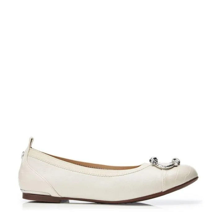 Women Moda In Pelle Flat And Ballerina Shoes Fairy Off White Leather