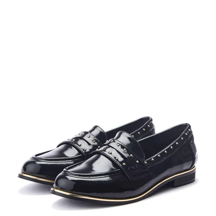 Women Moda In Pelle Flat And Ballerina Shoes Favor Black Patent