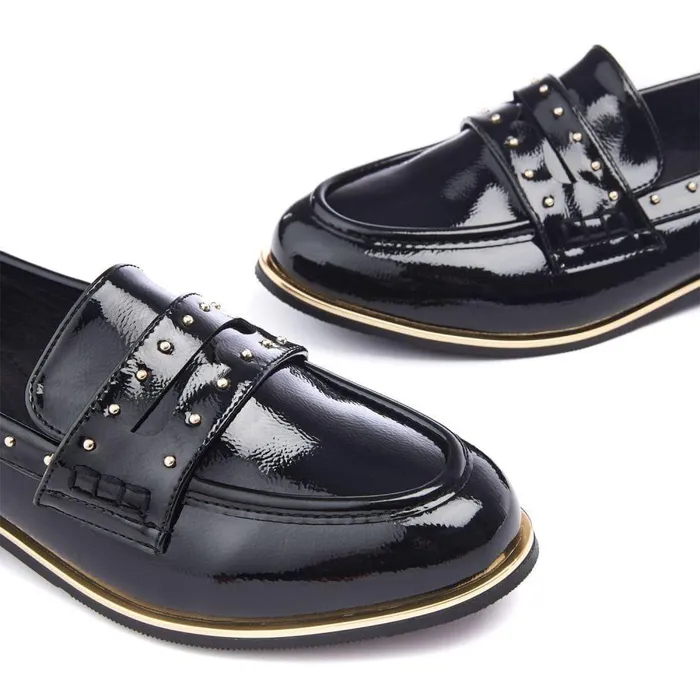 Women Moda In Pelle Flat And Ballerina Shoes Favor Black Patent