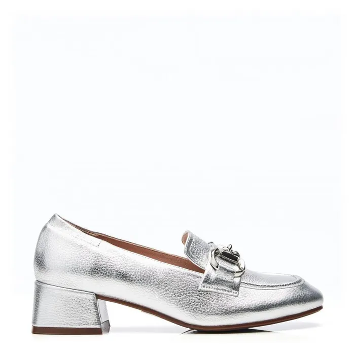 Women Moda In Pelle Flat And Ballerina Shoes Fenet Silver Metallic Leather