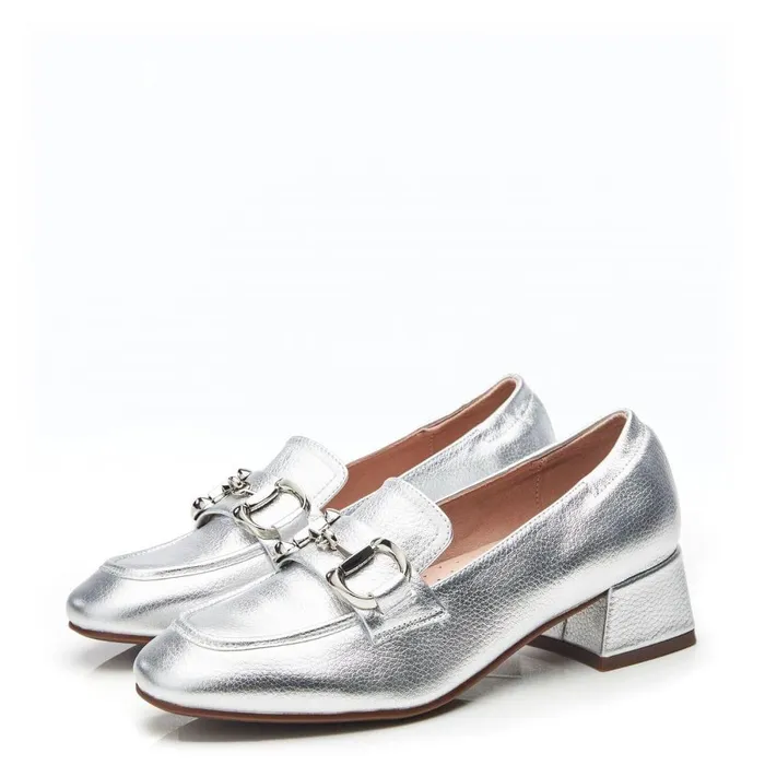 Women Moda In Pelle Flat And Ballerina Shoes Fenet Silver Metallic Leather