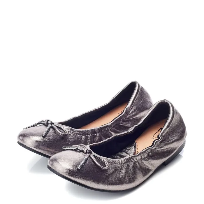 Women Moda In Pelle Flat And Ballerina Shoes Freyani Pewter Leather