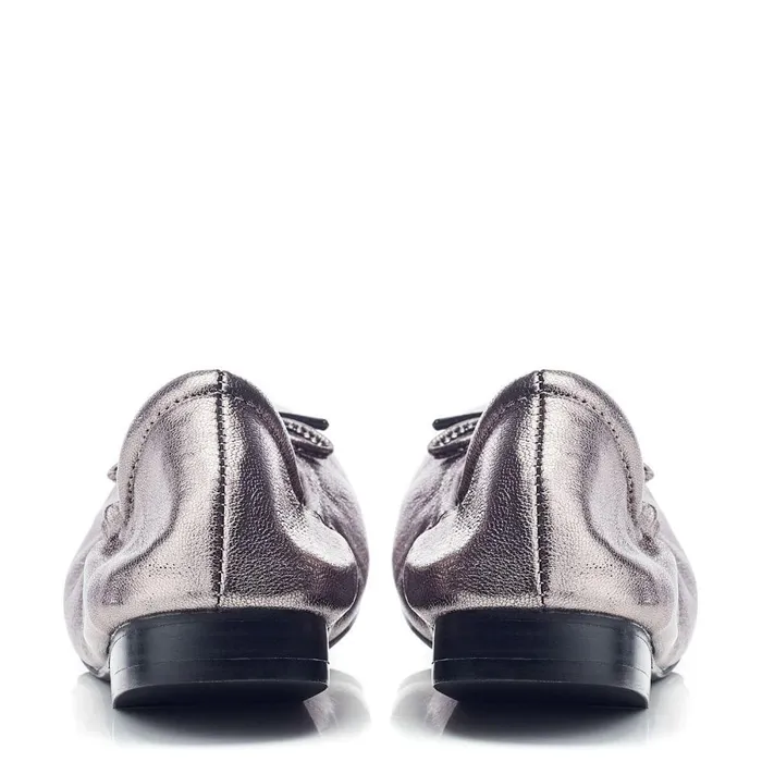 Women Moda In Pelle Flat And Ballerina Shoes Freyani Pewter Leather